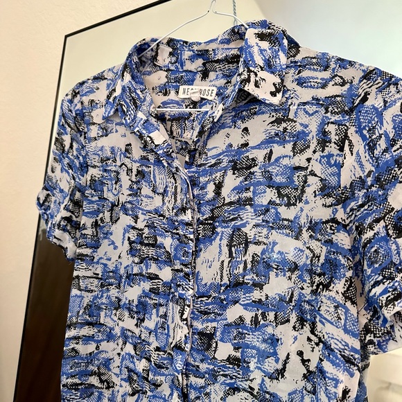 ASOS Short Sleeve Sheer Button Down Shirt/Blouse - Picture 2 of 6